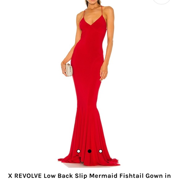 Low Back Red Fishtail Gown by Norma Kamali / Revolve - Picture 2 of 4